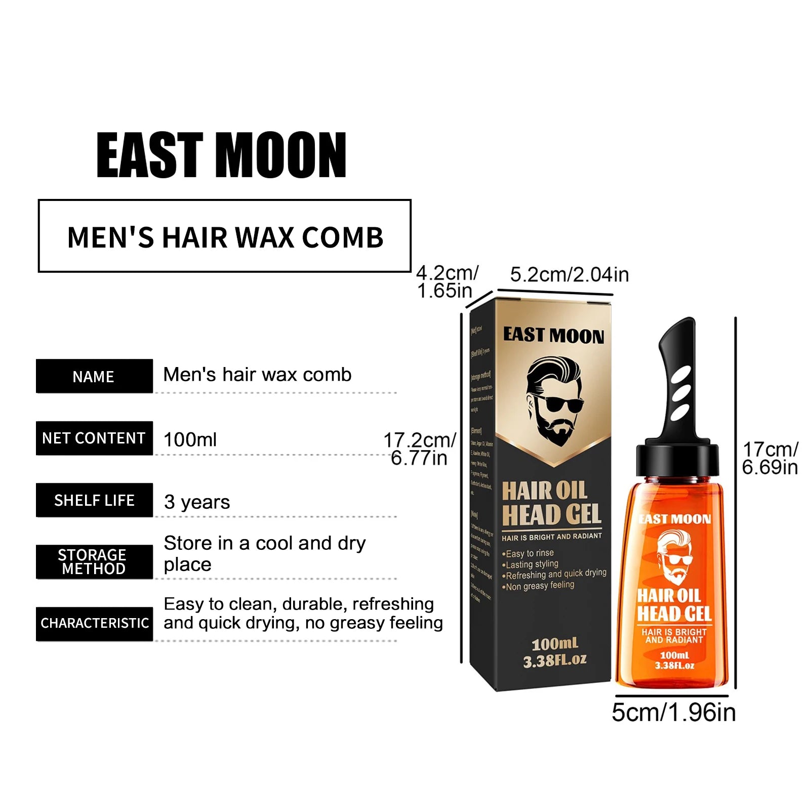 2 in 1 Hair Wax Gel With Wide Tooth Comb Men Long-lasting Fluffy Hair Styling Oil Hair Styling Cream Liquid Fluffy Comb 100ml