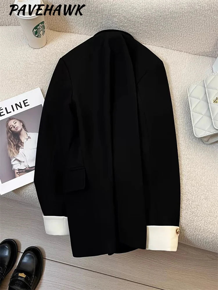 Women Long Sleeve Office Lady Blazers Autumn Winter Solid Casual Single Breasted Chic Notched Blazer Ladies Jackets Clothes