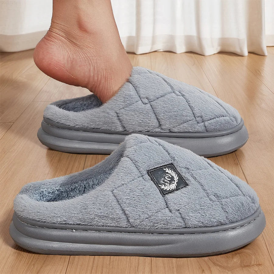 Men's House Slippers Furry Plaid cozy EVA Memory Foam Lightweight Casual Shoes Winter Warm Plush Non-slip Slippers big size