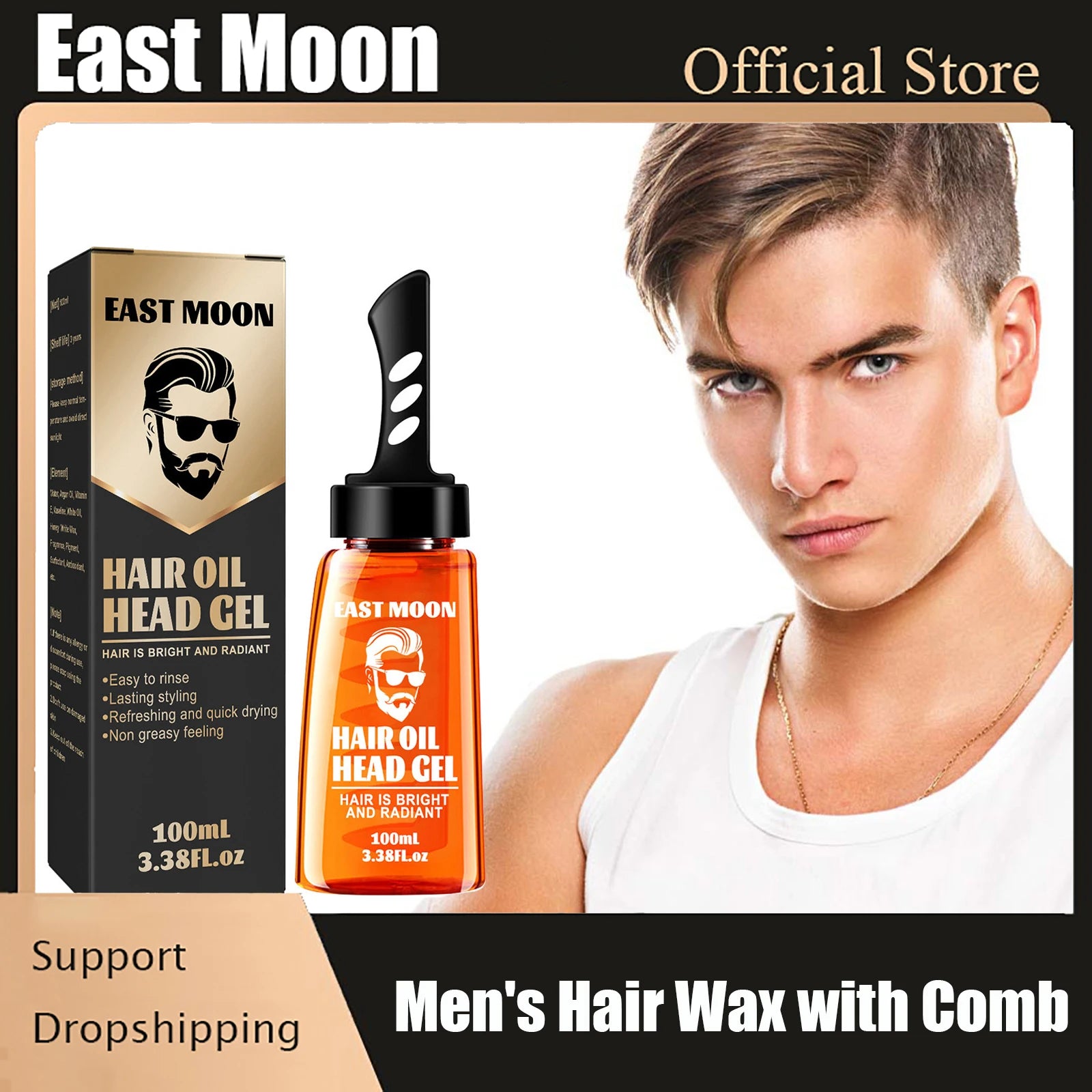 2 in 1 Hair Wax Gel With Wide Tooth Comb Men Long-lasting Fluffy Hair Styling Oil Hair Styling Cream Liquid Fluffy Comb 100ml