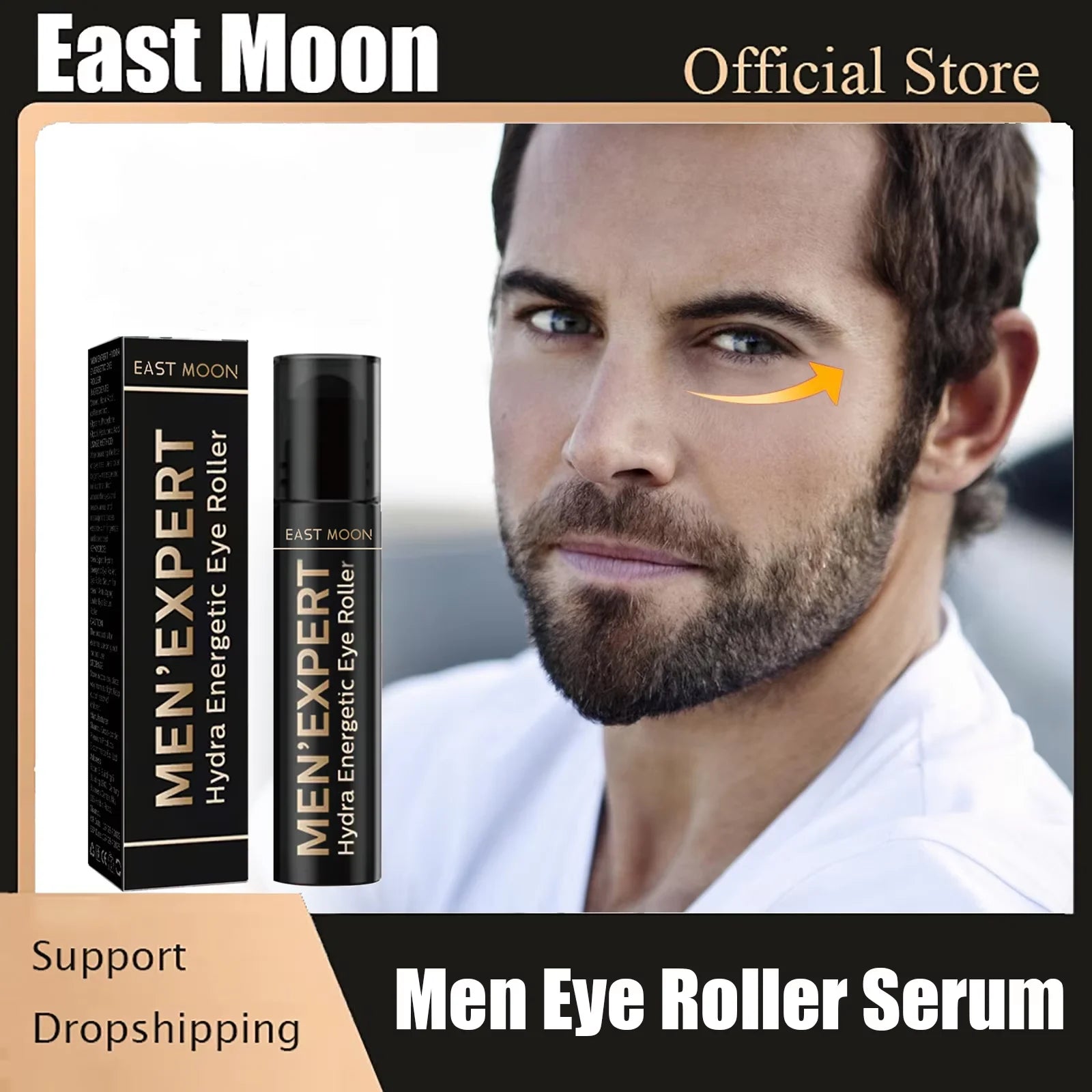 East Moon Men Hydrating Eye Roller Cream Massager Skin Care Remove Dark Circle Eye Bags Puffiness Anti Wrinkle Firming Eye Serum