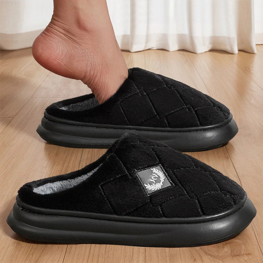 Men's House Slippers Furry Plaid cozy EVA Memory Foam Lightweight Casual Shoes Winter Warm Plush Non-slip Slippers big size