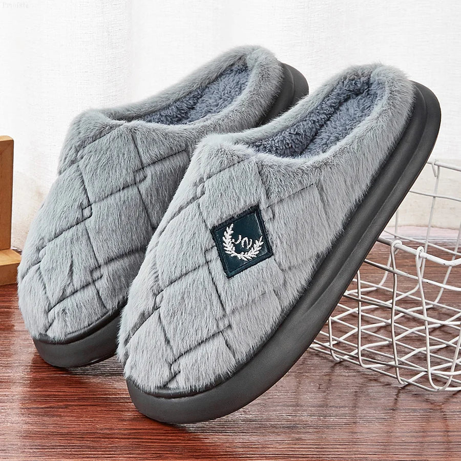 Men's House Slippers Furry Plaid cozy EVA Memory Foam Lightweight Casual Shoes Winter Warm Plush Non-slip Slippers big size