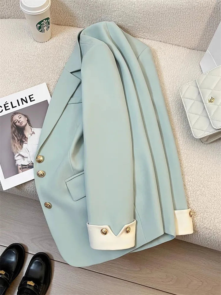 Women Long Sleeve Office Lady Blazers Autumn Winter Solid Casual Single Breasted Chic Notched Blazer Ladies Jackets Clothes