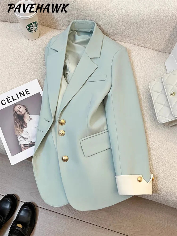 Women Long Sleeve Office Lady Blazers Autumn Winter Solid Casual Single Breasted Chic Notched Blazer Ladies Jackets Clothes