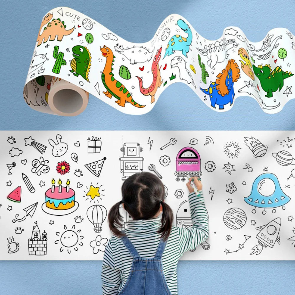 300CM DIY Drawing Roll Sticky Color Filling Paper Graffiti Scroll Coloring Roll Kids DIY Painting Educational Toys For Children