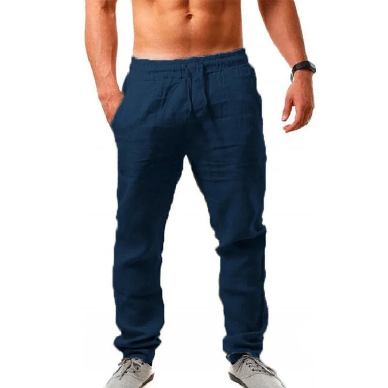 Men's Cotton Linen Pants - Breathable Solid Color Trousers, Fitness Streetwear