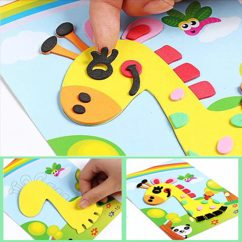 10Pcs DIY Creative Cartoon Animal 3D EVA Foam Sticker Puzzle 20 Style Handmade Early Learning Educational Toys For Children Gift