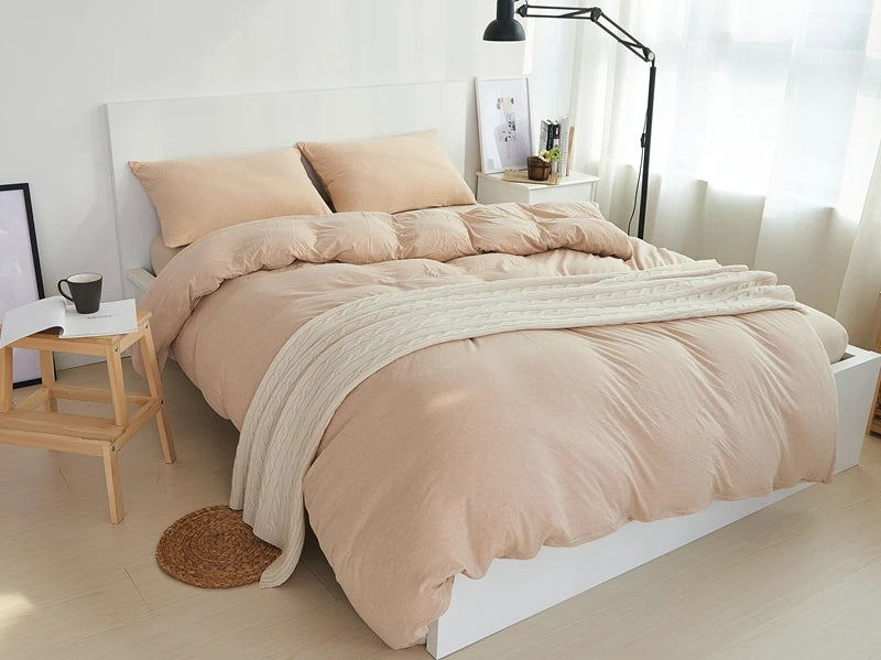 22 colors 3/4 pieces solid color bed sheets set 100% cotton bed linen soft jersey knit bedding set single queen king duvet cover