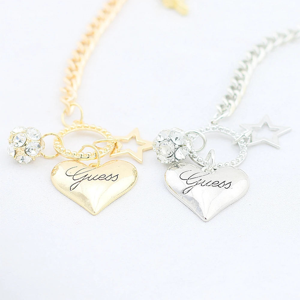 SUMENG 2024 Love Heart Charms Bracelets for Women Gold Color Silver Color Bracelet&Bangle Jewelry Europe American Style Gifts