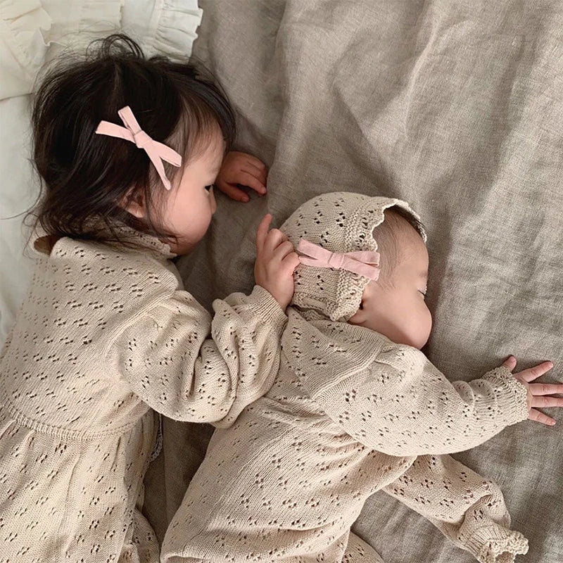 Newborn Baby Girl Knitting Bodysuits Korean Style Infant Baby Girls Jumpsuit One piece Outfit Toddler Baby Girl Clothes