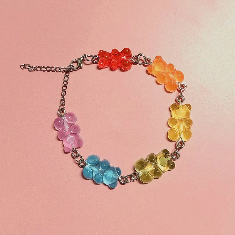 Cartoon Rainbow Candy Bear Ins Colored Gummy Candy Woman Bear Bounce Di Hip Hop Jelly Color Bracelet Girl Bracelet Gift