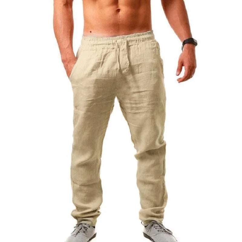 Men's Cotton Linen Pants - Breathable Solid Color Trousers, Fitness Streetwear