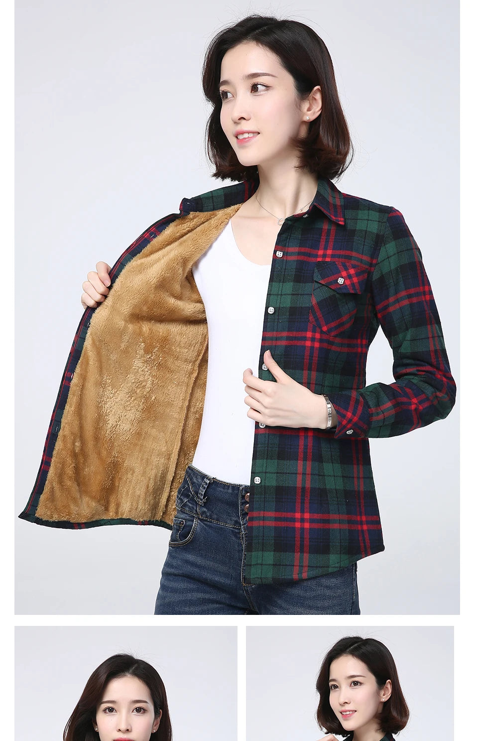 2023 Winter New Plus Thick Women's Warm Plaid Shirt Coat Lady Casual Fleece Velvet Jacket Tops Hot Women Clothes Outerwear