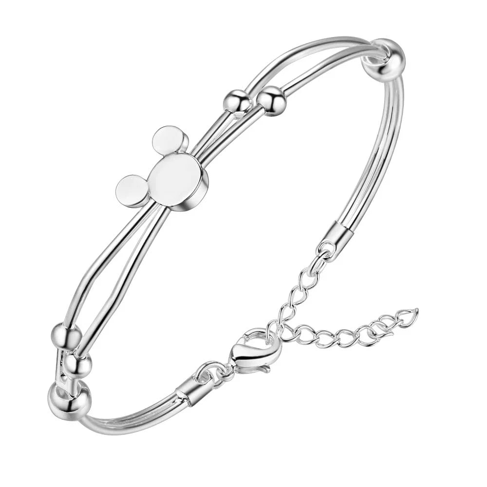 Fine Charms Silver 925 Plated Mickey Bangle Bracelets For Women Wedding High Quality Fashion Jewelry Christmas Gifts LB001