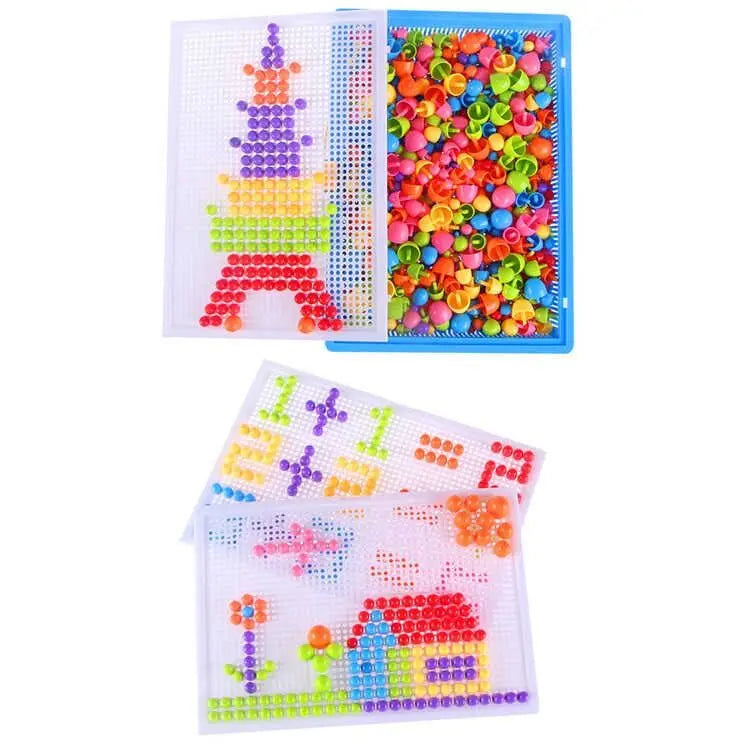 296 Pieces/Set Box-Packed Grain Mushroom Nail Beads Intelligent 3D Puzzle Games Jigsaw Board for Children Kids Educational Toys