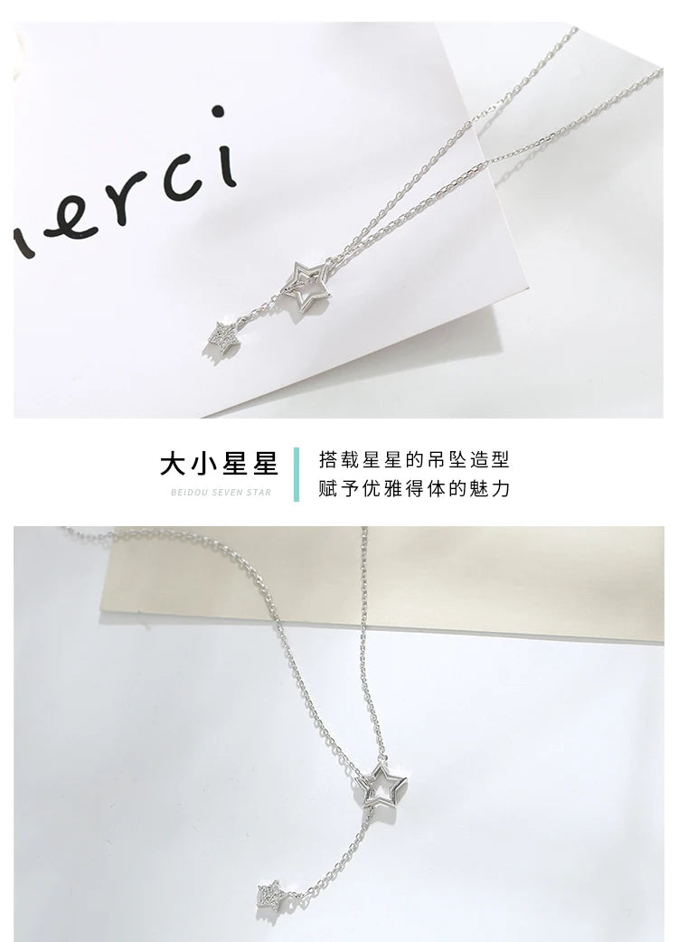 Christmas Gift 925 Sterling Silver Cute Shiny Star Choker Drop Charm Necklaces Charming Woman Wedding Party Birthday Jewelry