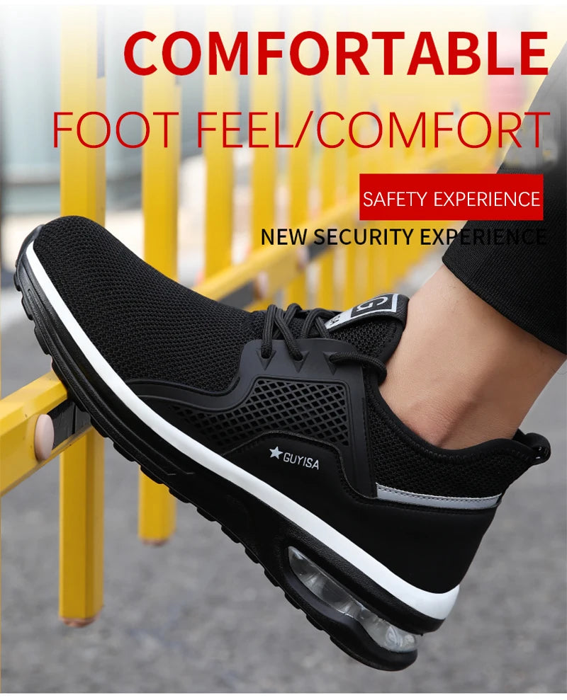 Air cushion Work Safety Shoes Men Steel Toe Shoes Breathable Puncture-Proof Work Sneakers Indestructible Work Safety Boots Male