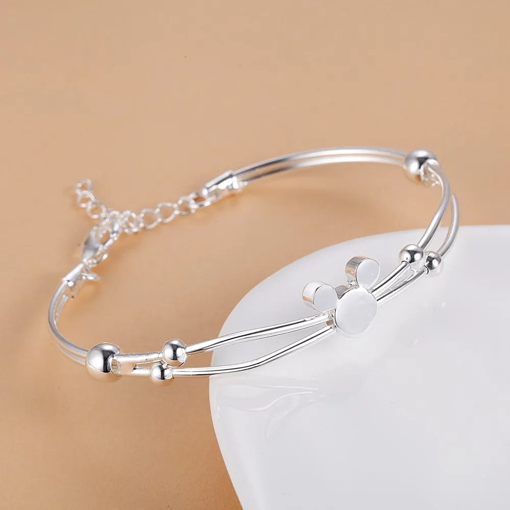 Fine Charms Silver 925 Plated Mickey Bangle Bracelets For Women Wedding High Quality Fashion Jewelry Christmas Gifts LB001