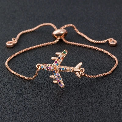 New Arrival Copper CZ Aircraft Chain Bracelet For Women Adjustable Charm Fly Plane Bangle Jewelry Best Party Wedding Trip Gift