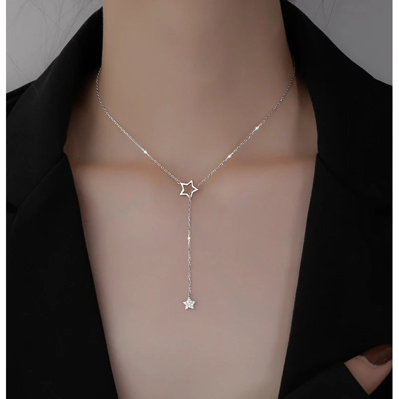 Christmas Gift 925 Sterling Silver Cute Shiny Star Choker Drop Charm Necklaces Charming Woman Wedding Party Birthday Jewelry