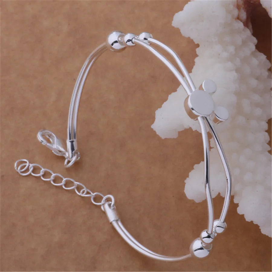 Fine Charms Silver 925 Plated Mickey Bangle Bracelets For Women Wedding High Quality Fashion Jewelry Christmas Gifts LB001