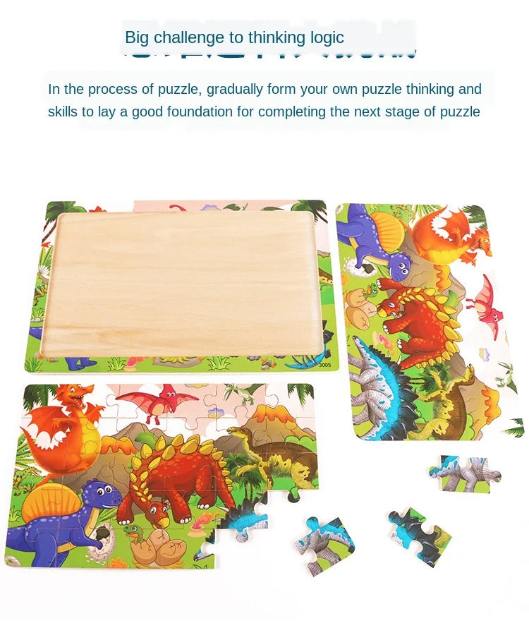 30 Pieces Wooden Jigsaw Puzzle Kids Cartoon Animal Vehicle Puzzles Games Baby Early Learning Educational Toys for Children