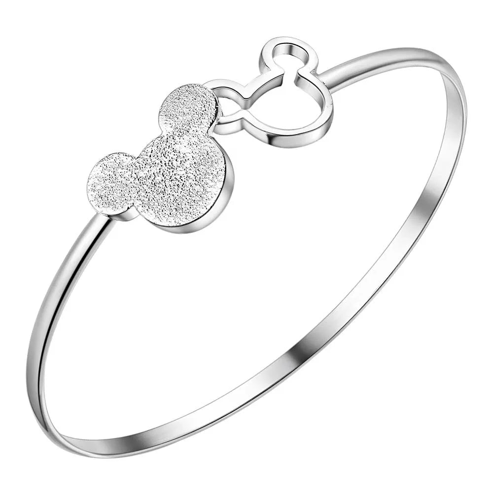 Fine Charms Silver 925 Plated Mickey Bangle Bracelets For Women Wedding High Quality Fashion Jewelry Christmas Gifts LB001