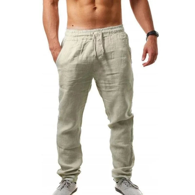 Men's Cotton Linen Pants - Breathable Solid Color Trousers, Fitness Streetwear