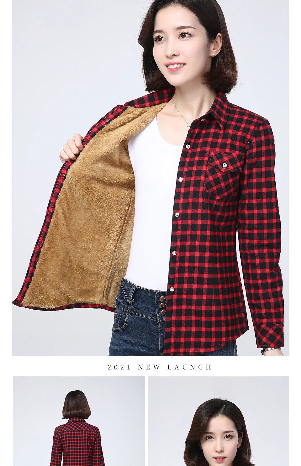 2023 Winter New Plus Thick Women's Warm Plaid Shirt Coat Lady Casual Fleece Velvet Jacket Tops Hot Women Clothes Outerwear