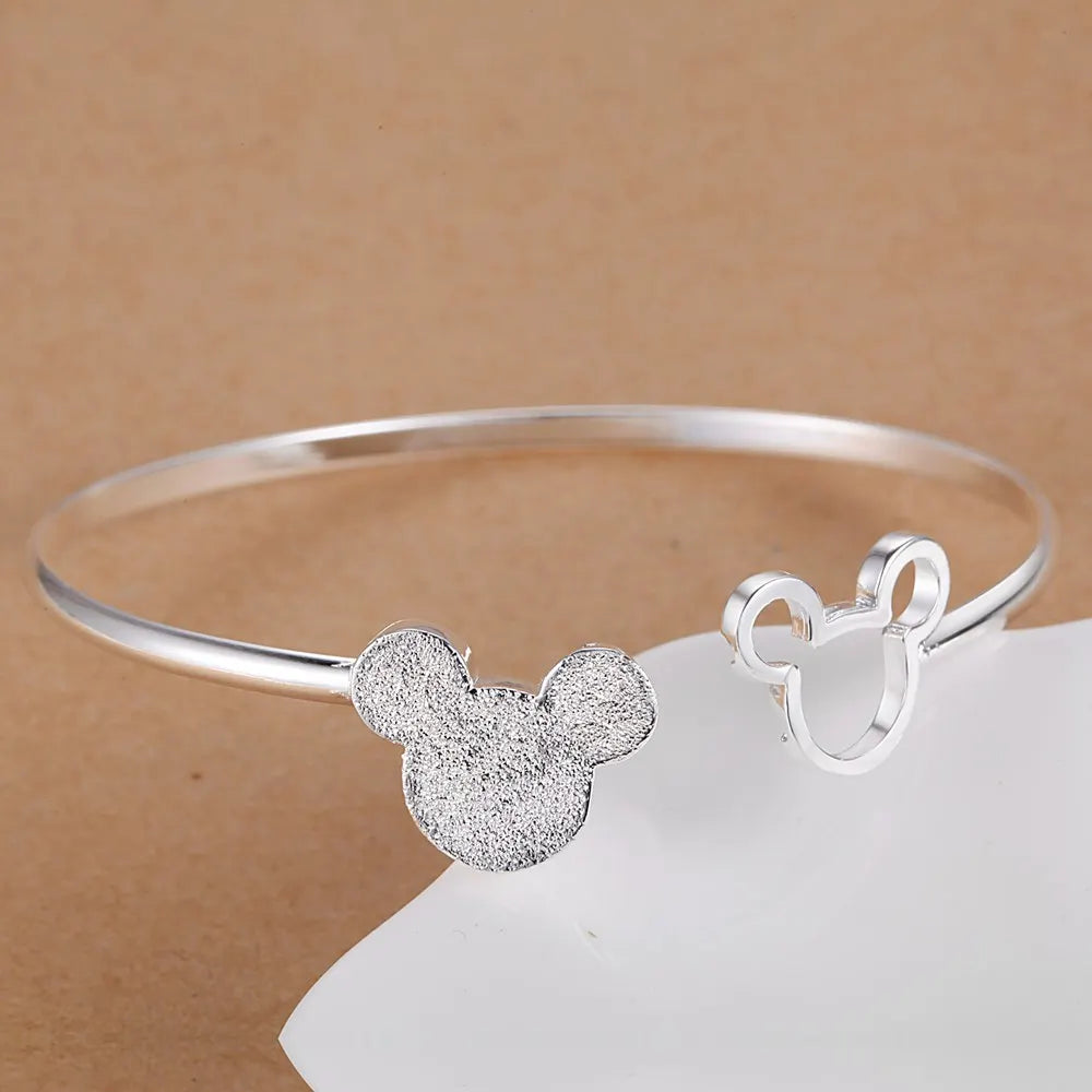 Fine Charms Silver 925 Plated Mickey Bangle Bracelets For Women Wedding High Quality Fashion Jewelry Christmas Gifts LB001