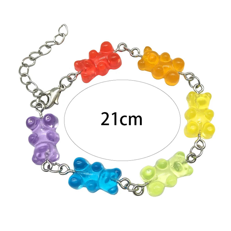 Cartoon Rainbow Candy Bear Ins Colored Gummy Candy Woman Bear Bounce Di Hip Hop Jelly Color Bracelet Girl Bracelet Gift