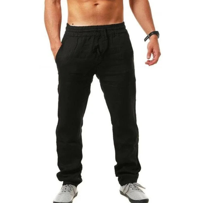 Men's Cotton Linen Pants - Breathable Solid Color Trousers, Fitness Streetwear