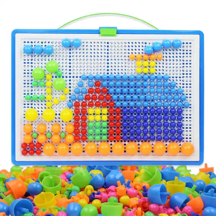 296 Pieces/Set Box-Packed Grain Mushroom Nail Beads Intelligent 3D Puzzle Games Jigsaw Board for Children Kids Educational Toys