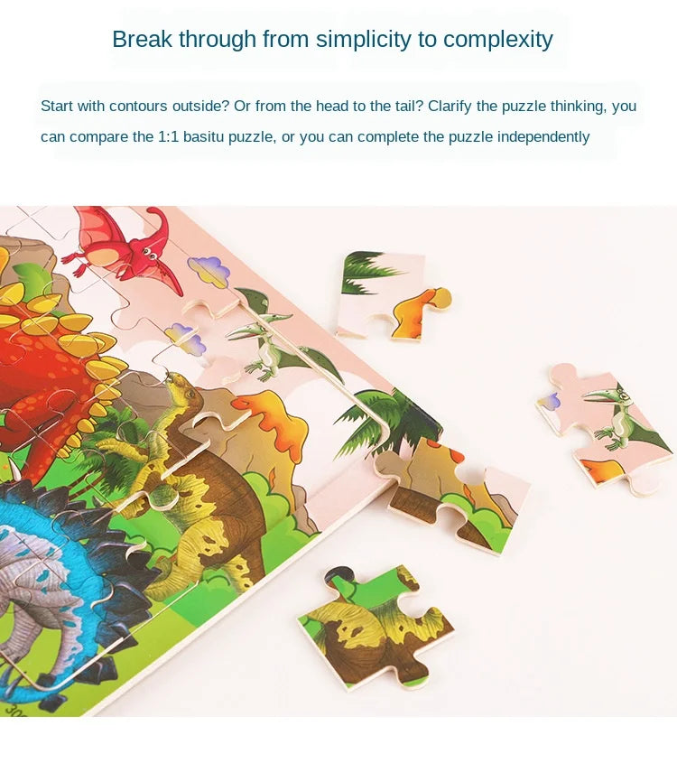 30 Pieces Wooden Jigsaw Puzzle Kids Cartoon Animal Vehicle Puzzles Games Baby Early Learning Educational Toys for Children