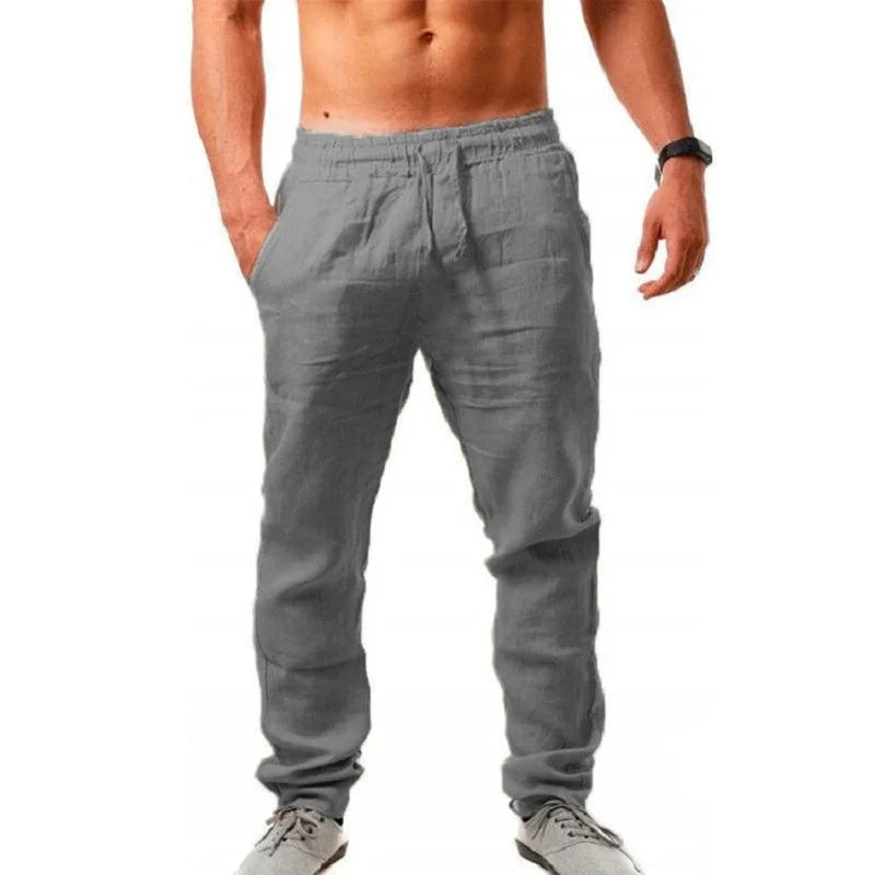 Men's Cotton Linen Pants - Breathable Solid Color Trousers, Fitness Streetwear