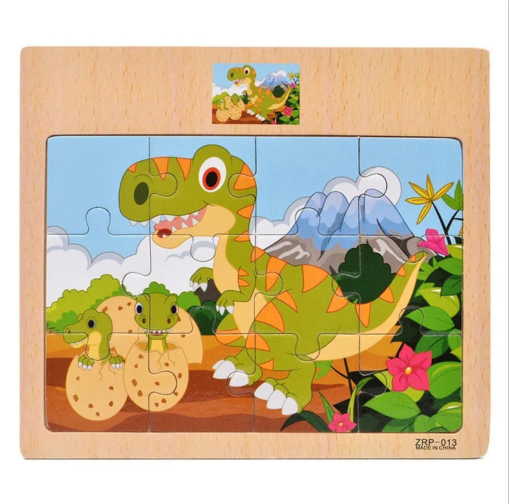 Hot Sale 12/9 PCS Puzzles Wooden Kids Baby Wood Cartoon Vehicle Animals Learning Educational Toys for Children Gift