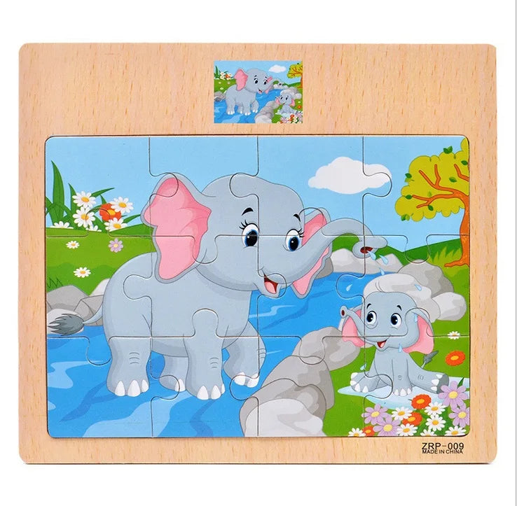 Hot Sale 12/9 PCS Puzzles Wooden Kids Baby Wood Cartoon Vehicle Animals Learning Educational Toys for Children Gift