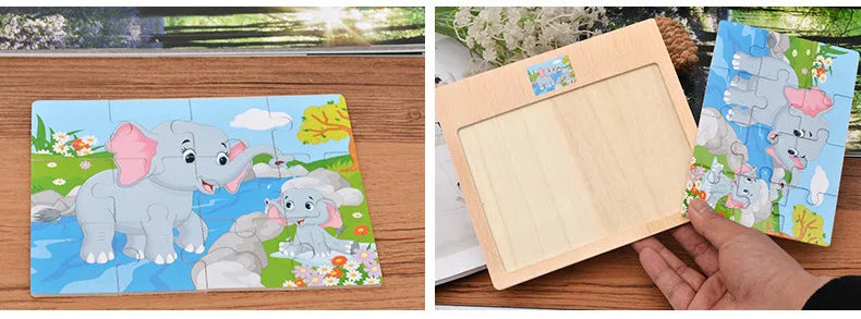 Hot Sale 12/9 PCS Puzzles Wooden Kids Baby Wood Cartoon Vehicle Animals Learning Educational Toys for Children Gift