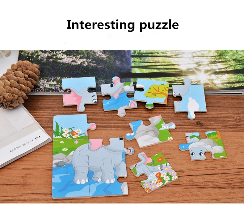 Hot Sale 12/9 PCS Puzzles Wooden Kids Baby Wood Cartoon Vehicle Animals Learning Educational Toys for Children Gift