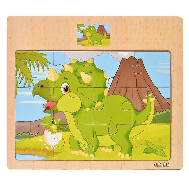 Hot Sale 12/9 PCS Puzzles Wooden Kids Baby Wood Cartoon Vehicle Animals Learning Educational Toys for Children Gift