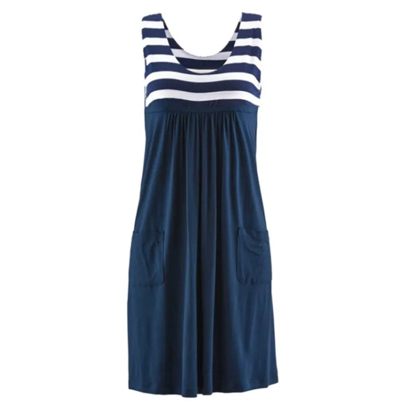 Fashion striped dress  summer dress  loose simple sleeveless dress women's clothing