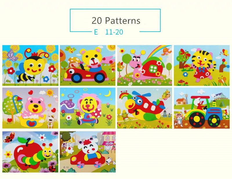 10Pcs 3D EVA Foam Stickers Puzzle Cartoon Animal 20 Styles DIY Handmade Early Learning Educational Toys For Children Kids Gift