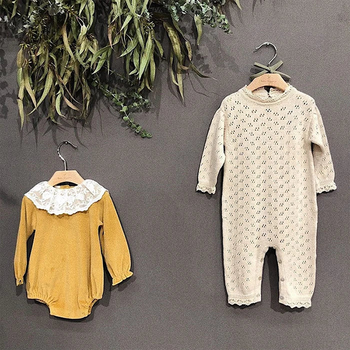 Newborn Baby Girl Knitting Bodysuits Korean Style Infant Baby Girls Jumpsuit One piece Outfit Toddler Baby Girl Clothes