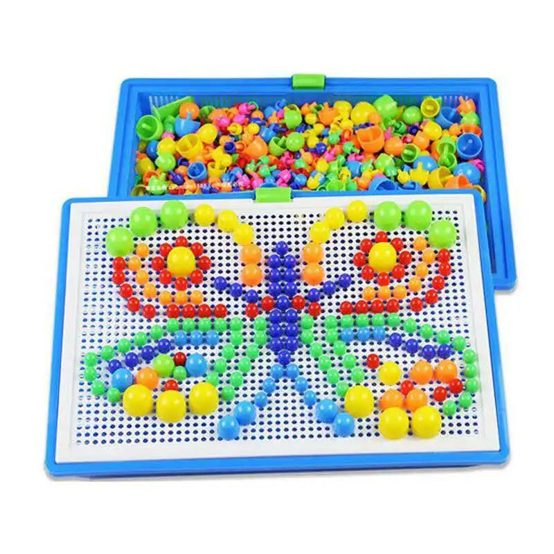 296 Pieces/Set Box-Packed Grain Mushroom Nail Beads Intelligent 3D Puzzle Games Jigsaw Board for Children Kids Educational Toys