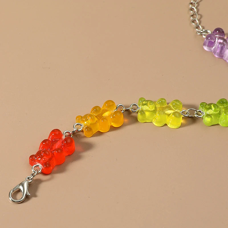 Cartoon Rainbow Candy Bear Ins Colored Gummy Candy Woman Bear Bounce Di Hip Hop Jelly Color Bracelet Girl Bracelet Gift