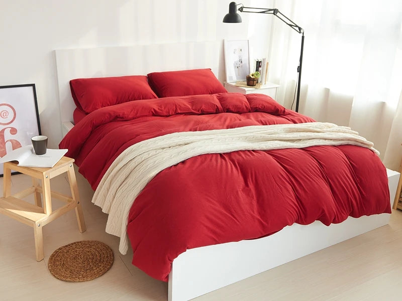 22 colors 3/4 pieces solid color bed sheets set 100% cotton bed linen soft jersey knit bedding set single queen king duvet cover