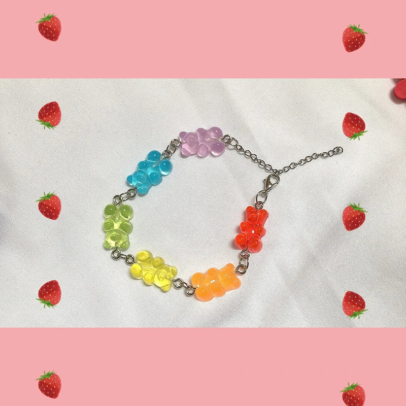 Cartoon Rainbow Candy Bear Ins Colored Gummy Candy Woman Bear Bounce Di Hip Hop Jelly Color Bracelet Girl Bracelet Gift