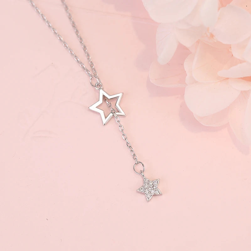 Christmas Gift 925 Sterling Silver Cute Shiny Star Choker Drop Charm Necklaces Charming Woman Wedding Party Birthday Jewelry