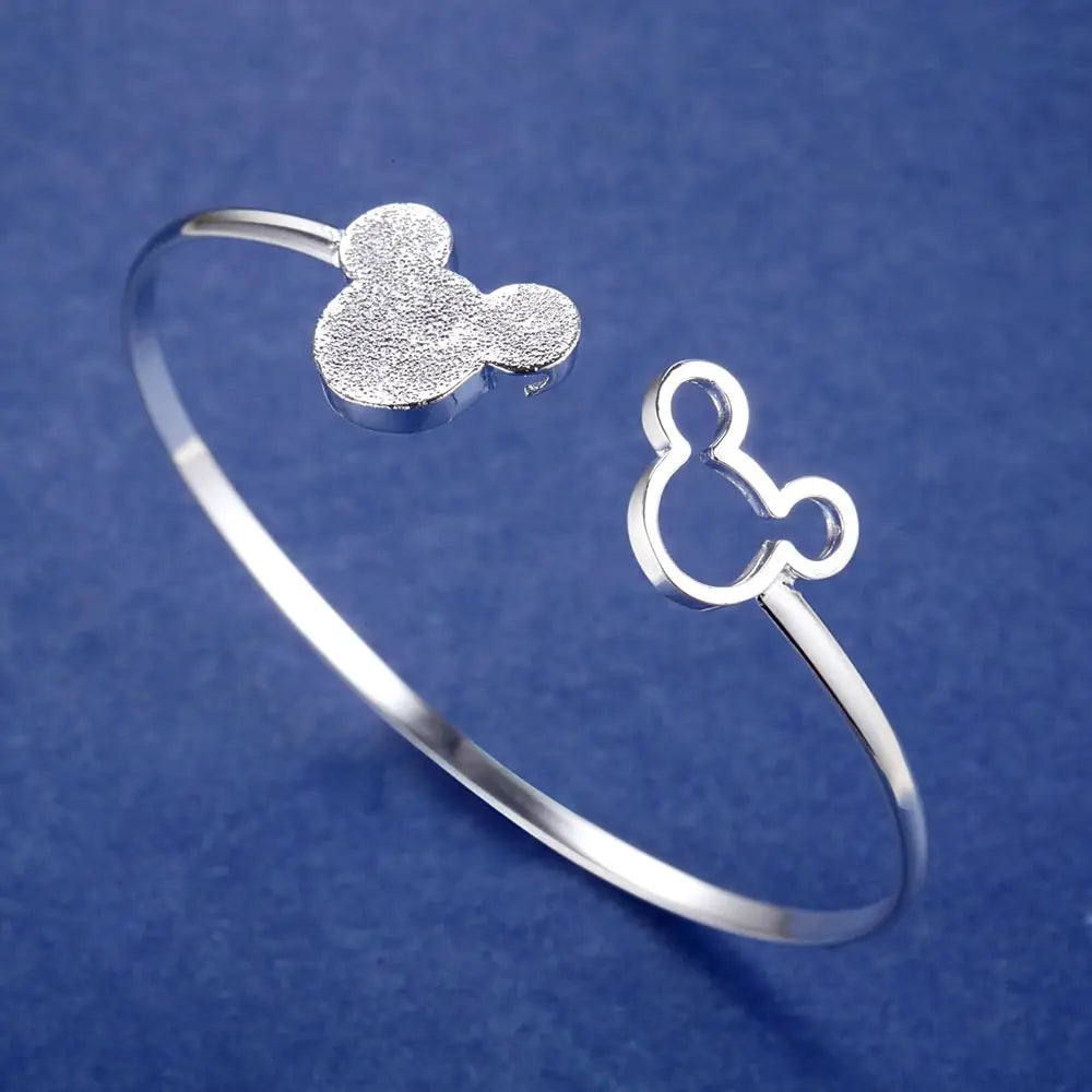 Fine Charms Silver 925 Plated Mickey Bangle Bracelets For Women Wedding High Quality Fashion Jewelry Christmas Gifts LB001